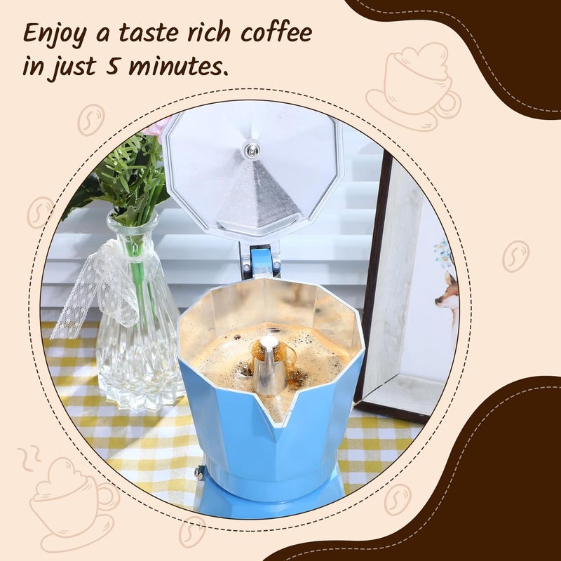 Lemosae Coffee Pot 6 Cup Electric Espresso Coffee Maker Italian Moka Maker 300ml Portable Aluminum Espresso Machine Cafetera Moka Pot with Detachable Base, Gift for Home Travel(Blue) - Image 3
